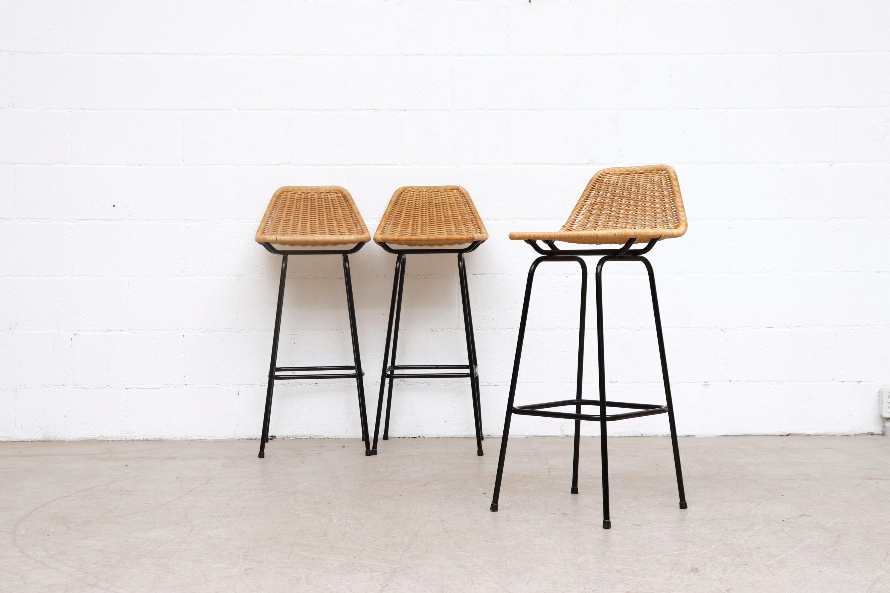 Mid-Century Modern Set of Charlotte Perriand Style Wicker Bar Stools