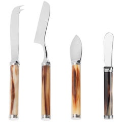 Set of Cheese Knives and Butter Spreader in Corno Italiano and Stainless Steel