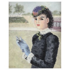 Set of Cherry Jeffe Huldah Oil on Canvas Painting Maiden