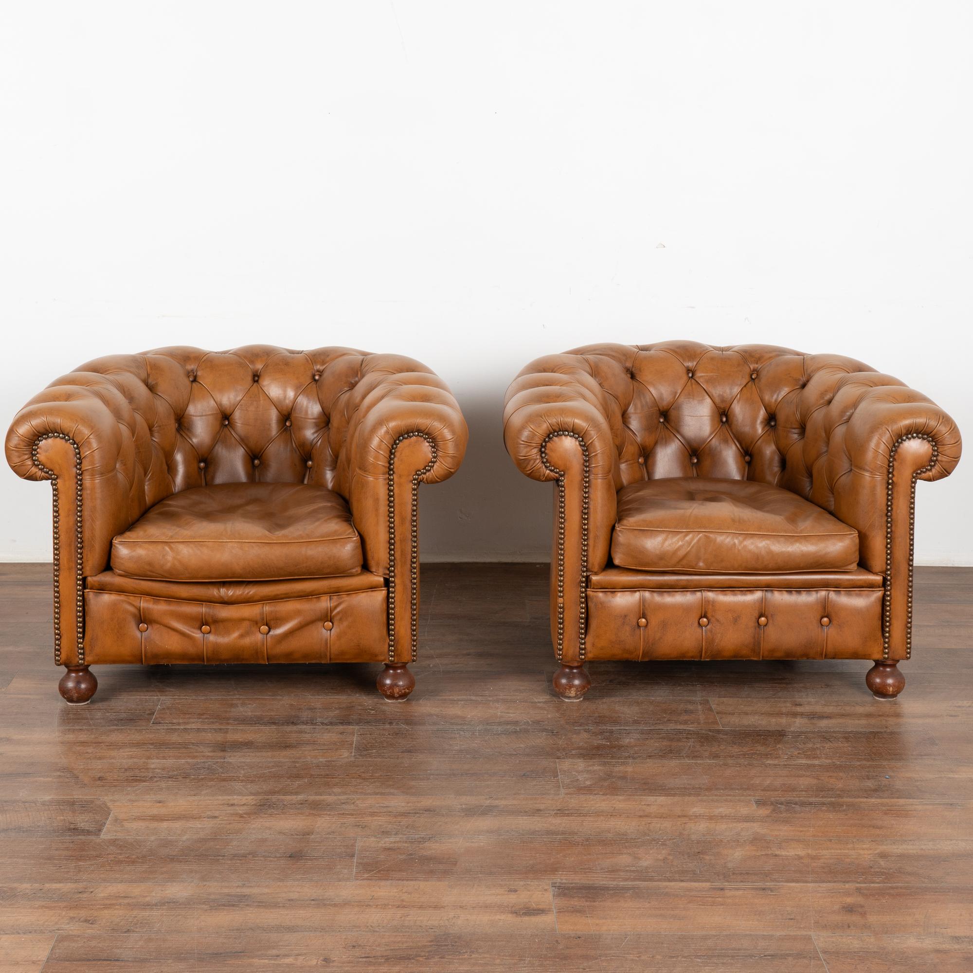 Set of Chesterfield Style Two Seat Sofa and Pair of Club Chairs, circa 1960 6