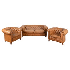 Set of Chesterfield Style Two Seat Sofa and Pair of Club Chairs, circa 1960