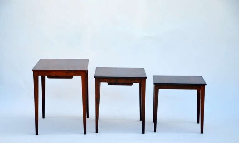 Set of Chic Danish Rosewood Nesting Tables In Excellent Condition In Los Angeles, CA