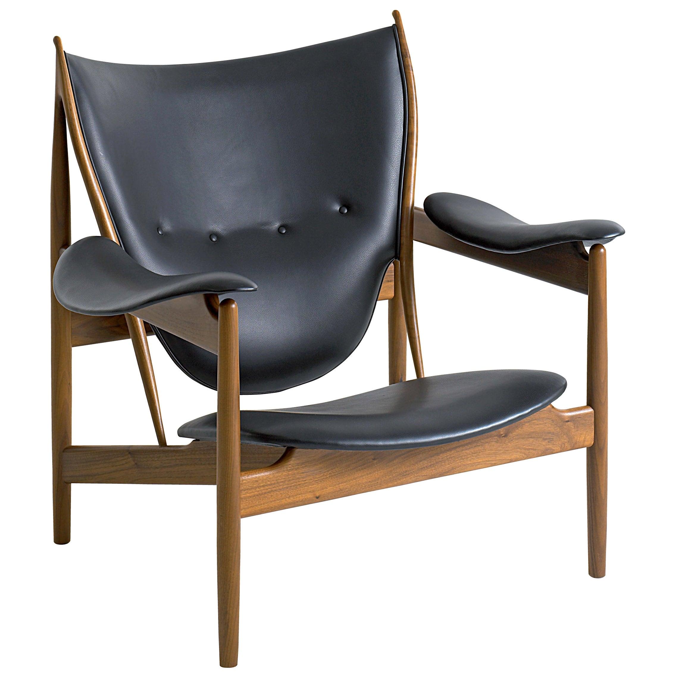 Danish Set of Chieftain Armchair and Chieftain Stool in Wood and Leather by Finn Juhl