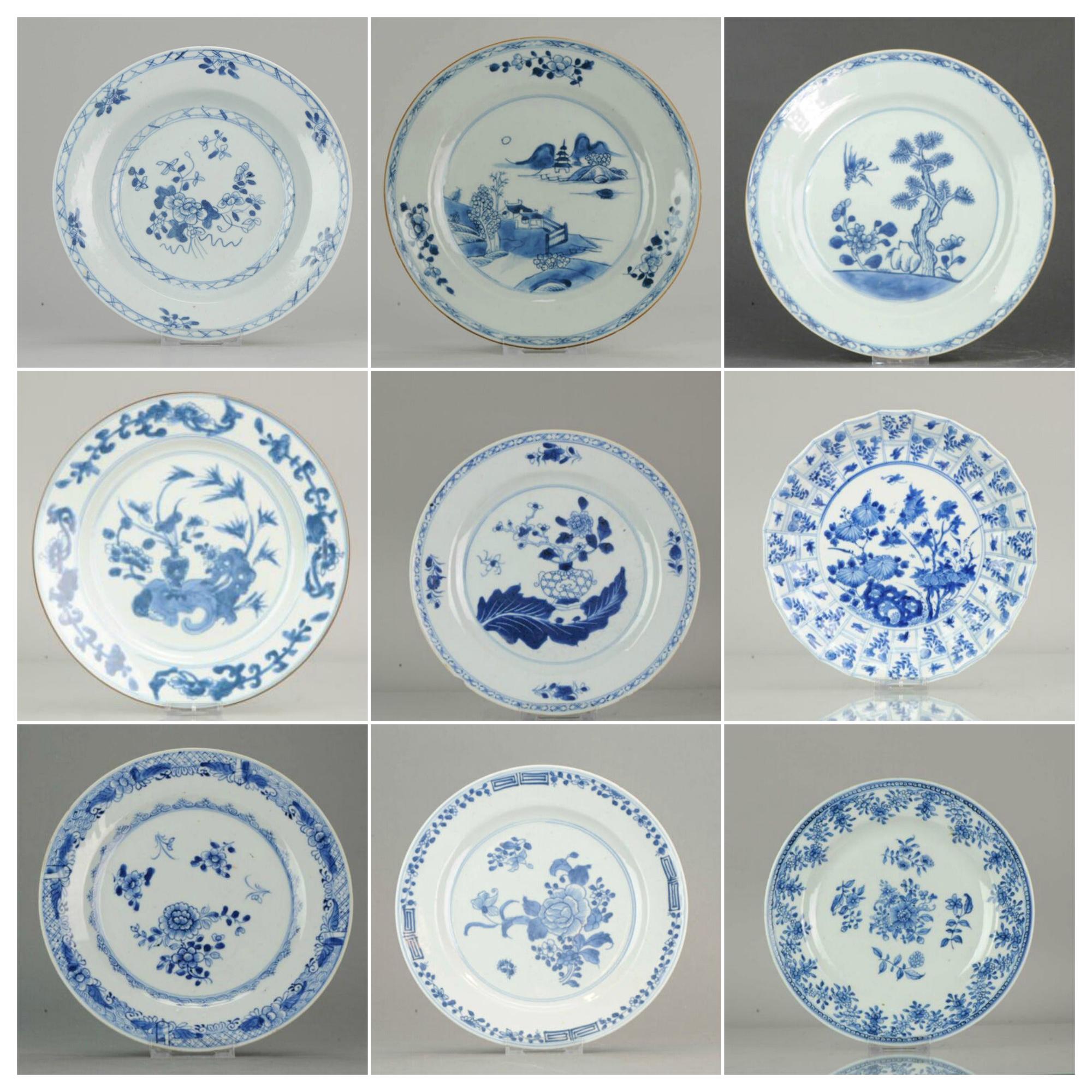 Ensemble d'assiettes bleues et blanches pour décoration murale en porcelaine chinoise en vente