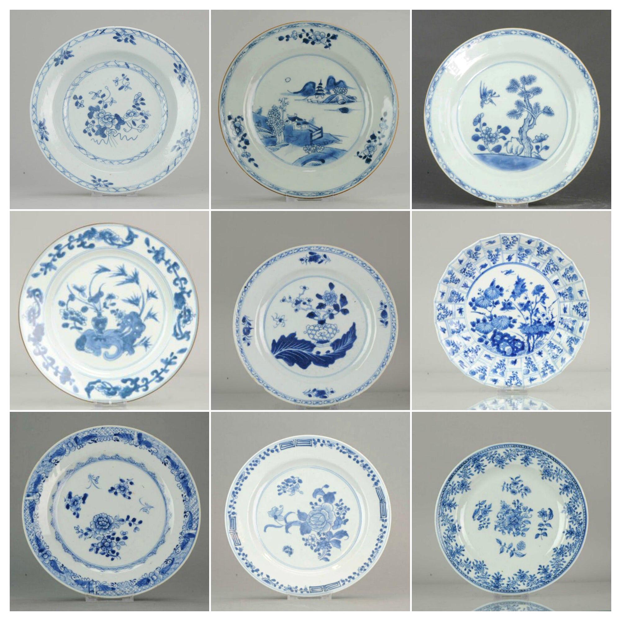Ensemble d'assiettes chinoises bleues et blanches pour décoration murale en porcelaine de Chine