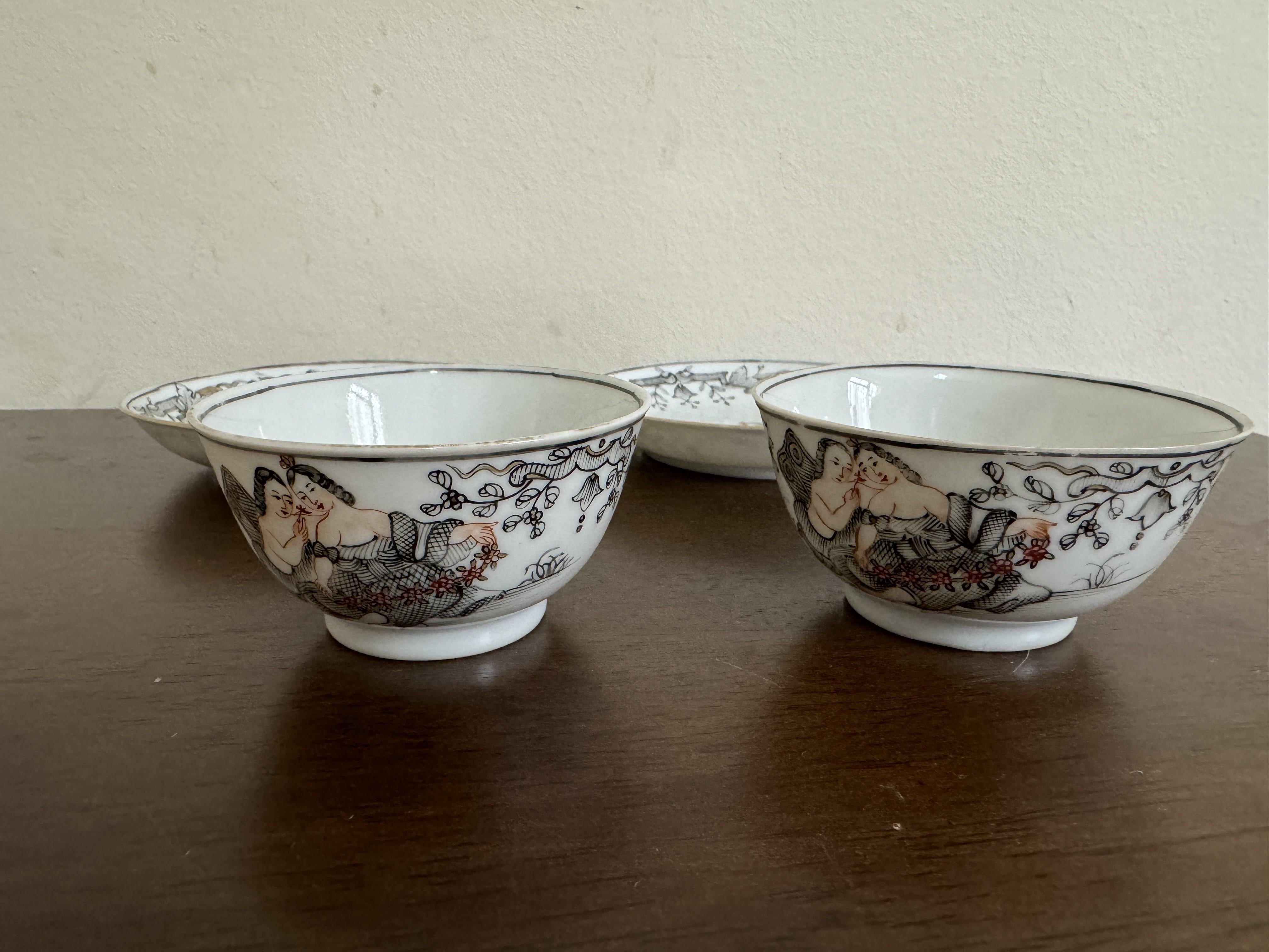 Set of Chinese export 'mythological' cups and saucers, 18th Century Qianlong 3