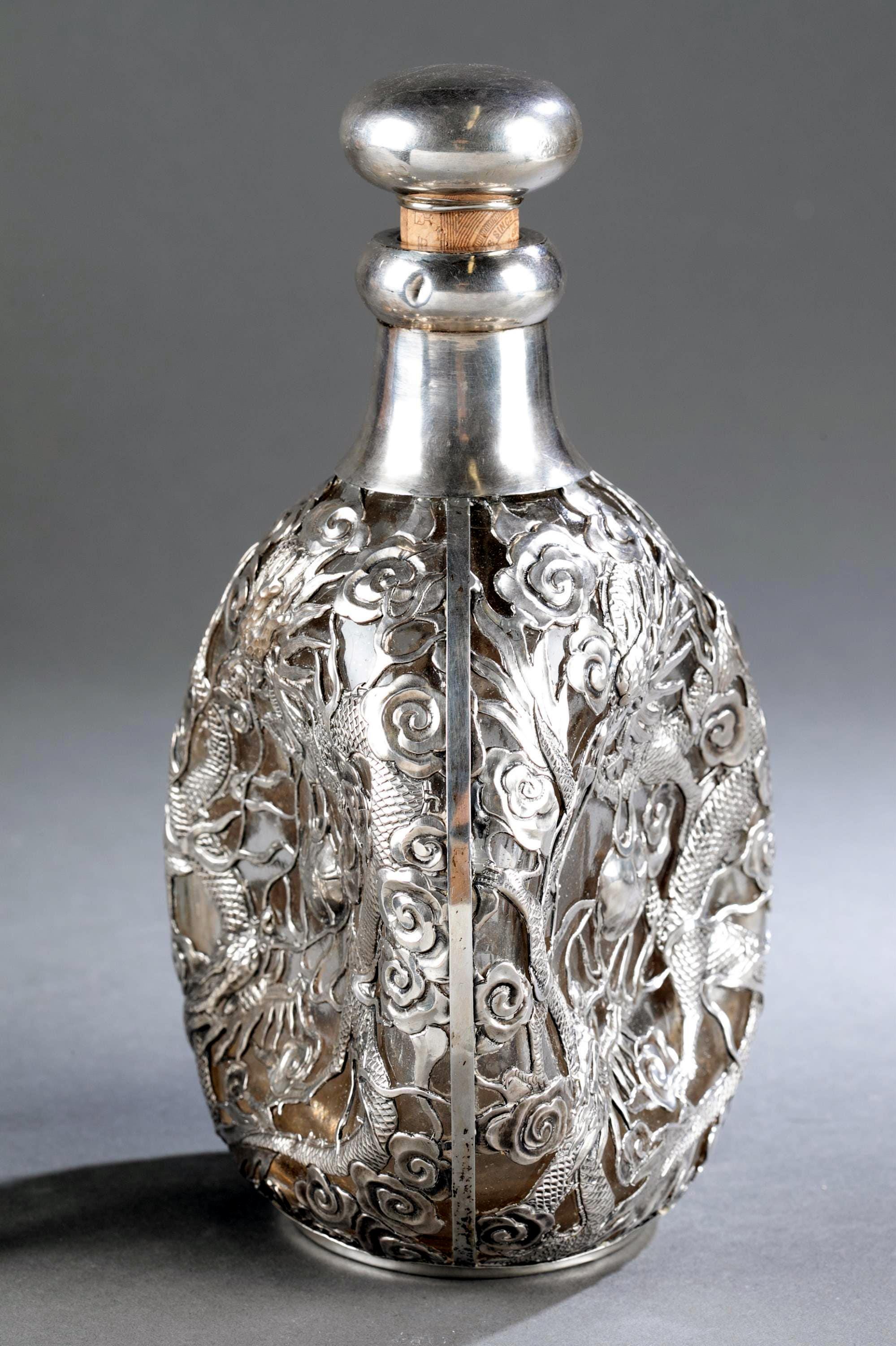 Set of Chinese Export Silver Overlay Bottle with Five Cordials Tianjin Wuhua For Sale 1