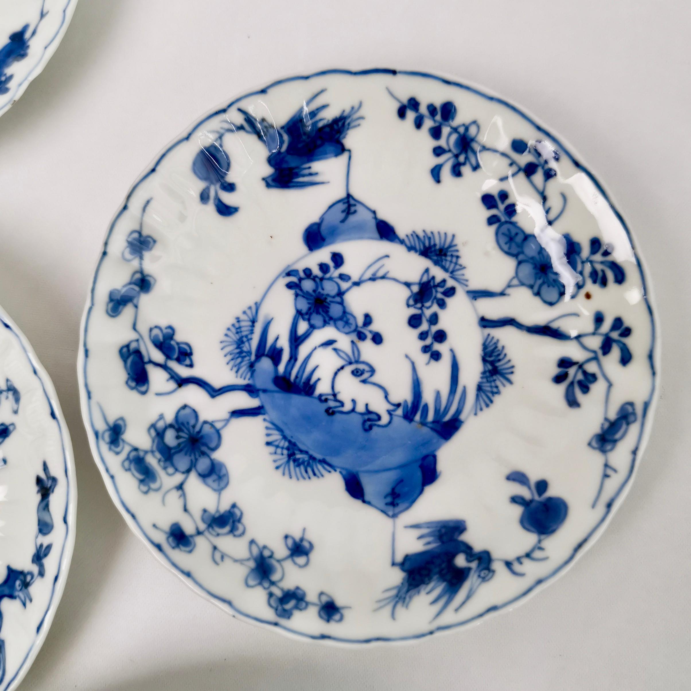 Set of Chinese Export Tea Bowls, Rabbits and Cranes, 19th Century Kraak Style 4