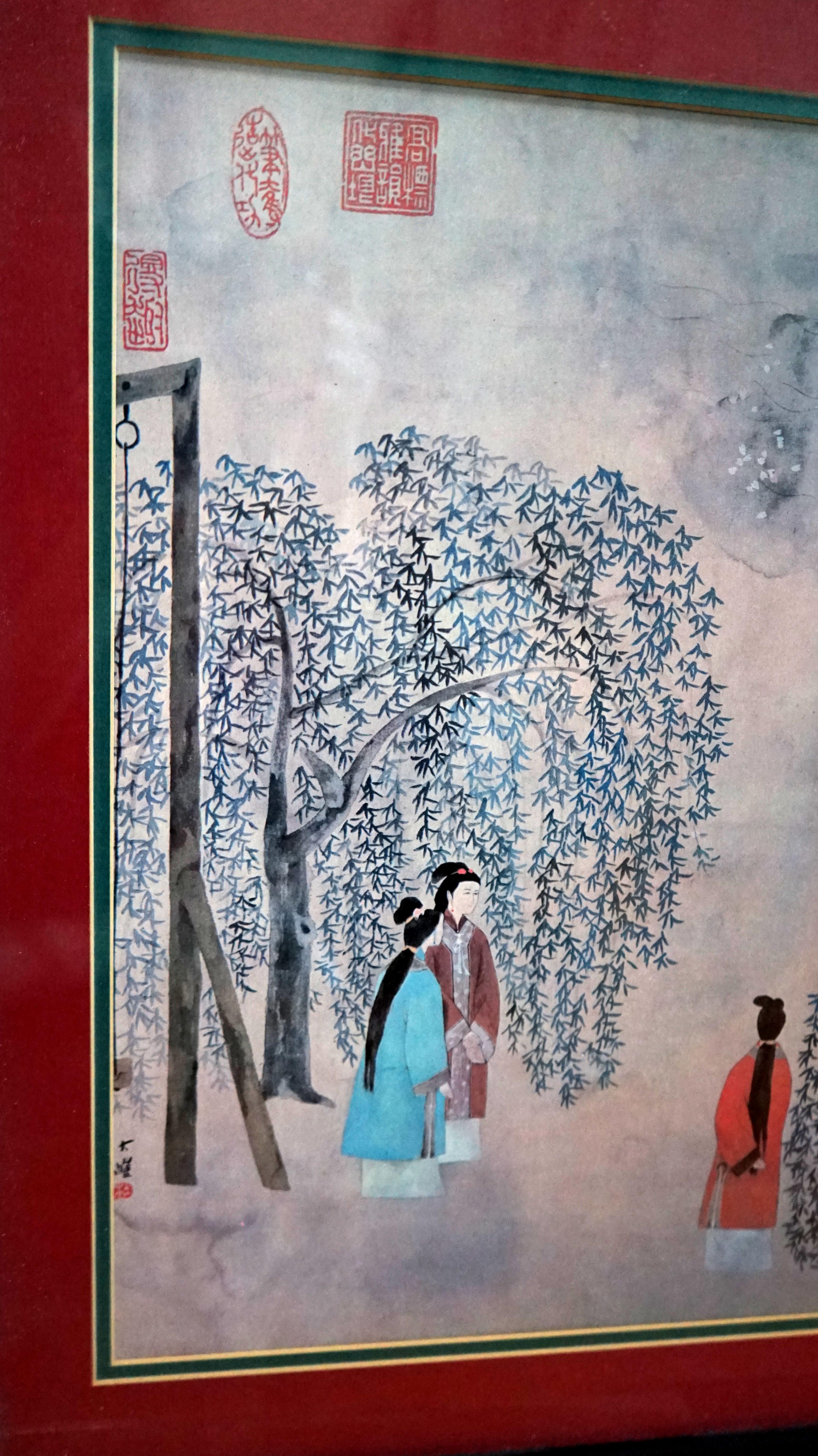 Set of Chinese Figurative Mid Century Watercolor Landscapes For Sale 3