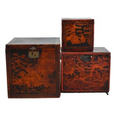 Set of Chinese Red & Black Boxes, 20th Century