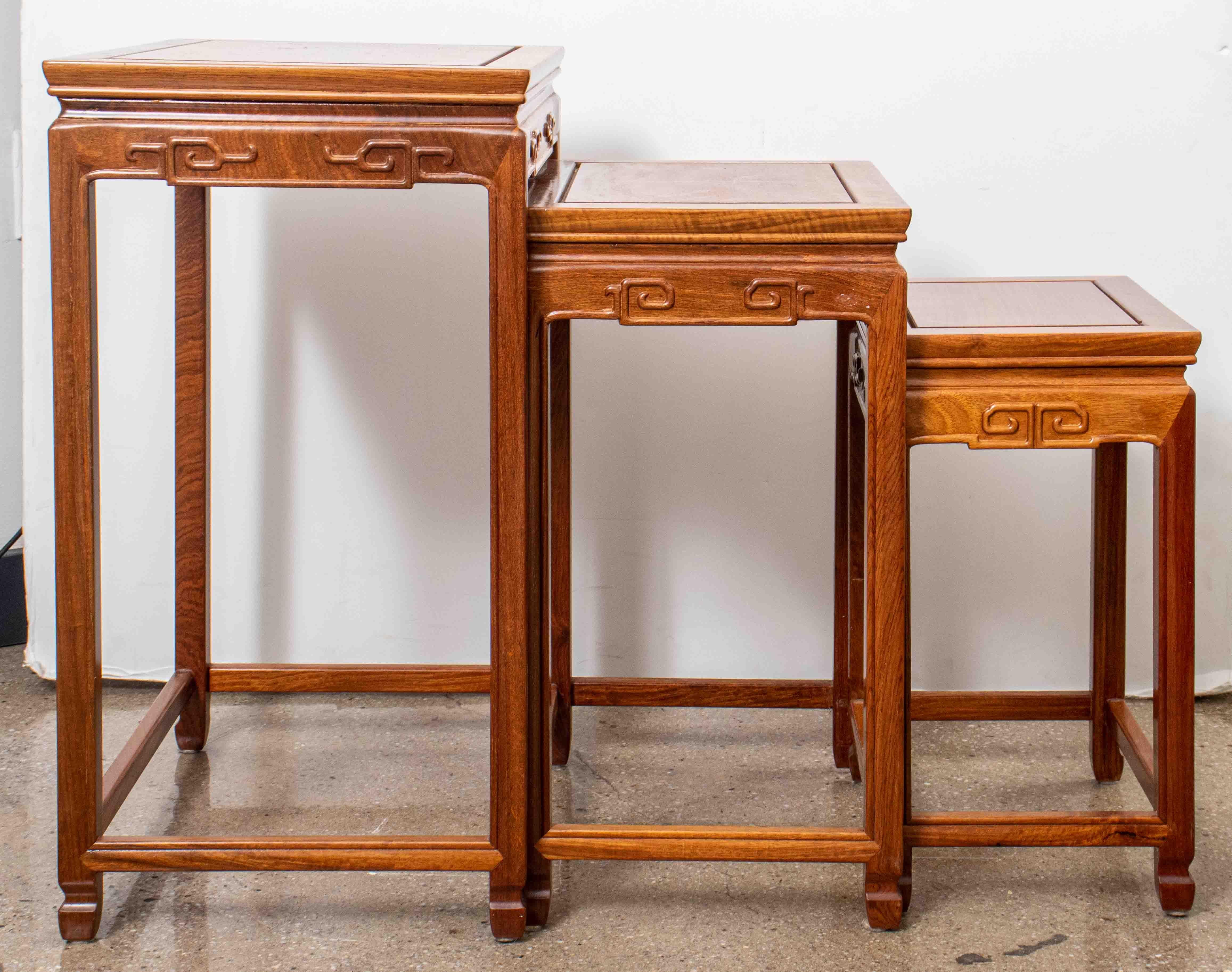 Carved Set of Chinese Wood Nesting Tables, 3