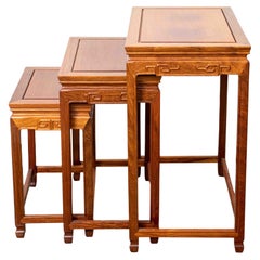 Vintage Set of Chinese Wood Nesting Tables, 3