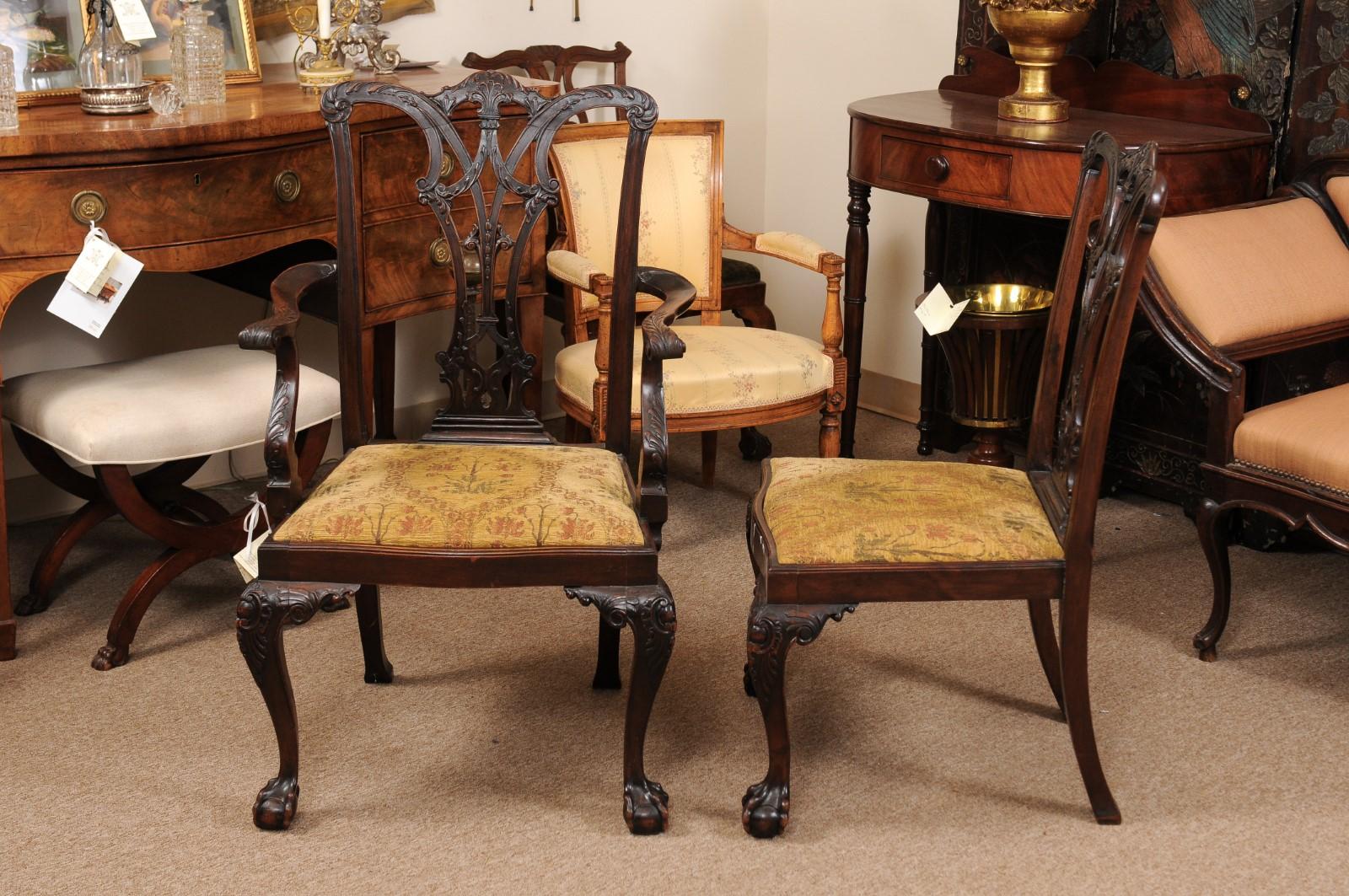 19th Century Set of Chippendale Style Mahogany Dining Chairs, England, circa 1870