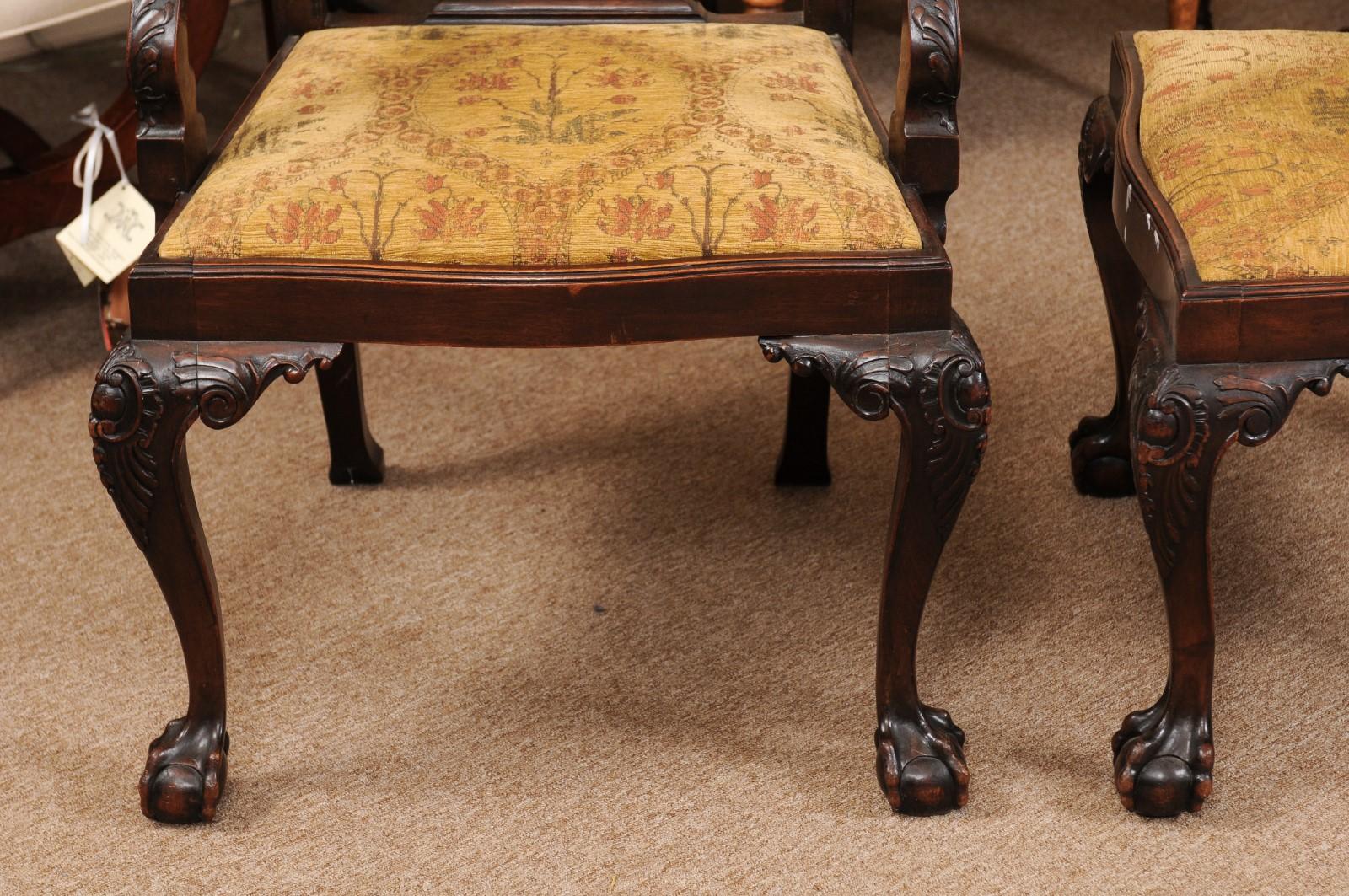 Upholstery Set of Chippendale Style Mahogany Dining Chairs, England, circa 1870