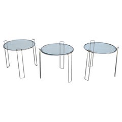 Set of Chrome and Glass Nesting Tables by Saporiti