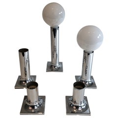 Set of chrome and white opaline glass bowls wall lights or fixtures