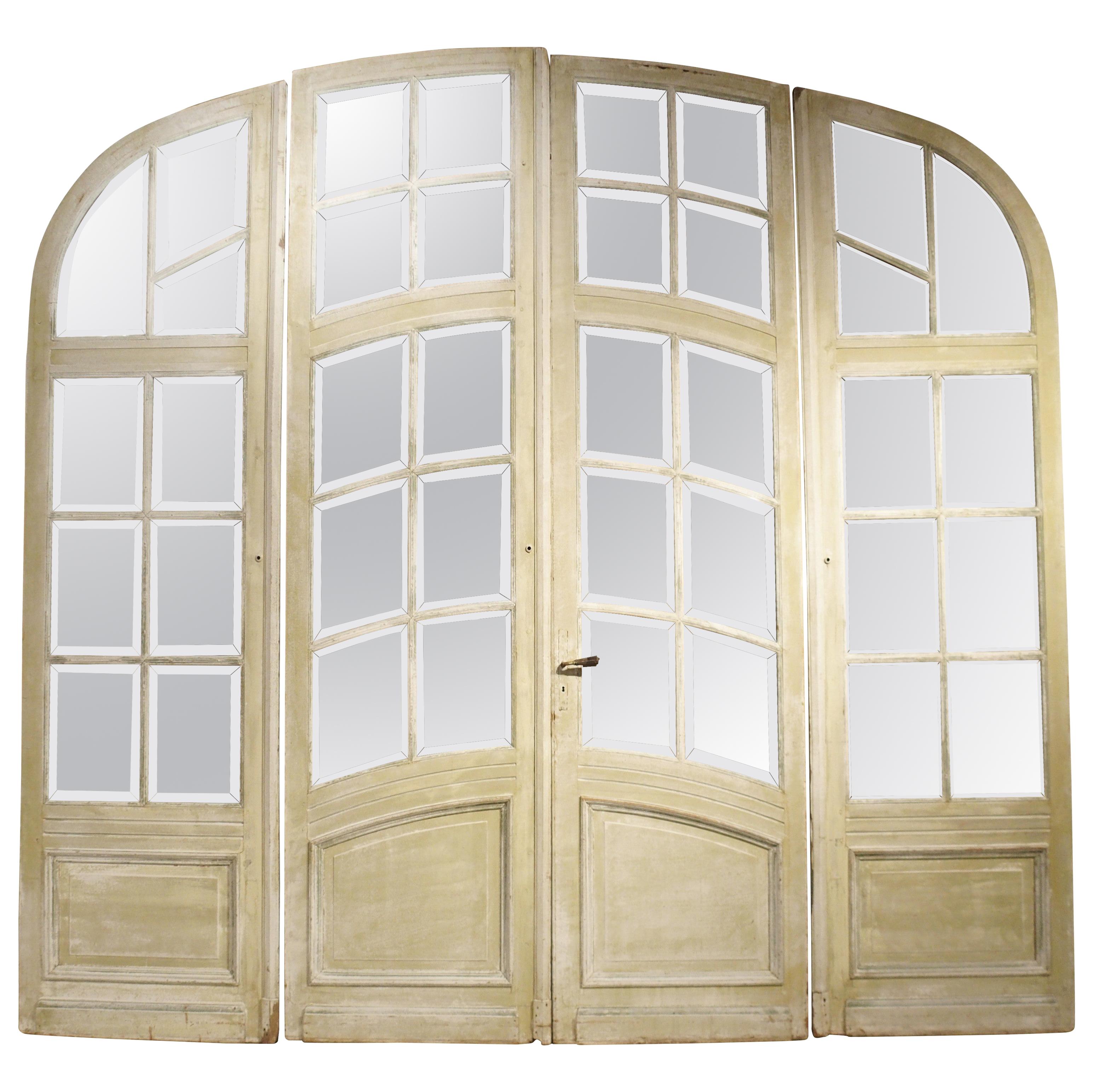 Set of circa 1900 Art Nouveau French Oak and Beveled Glass Doors