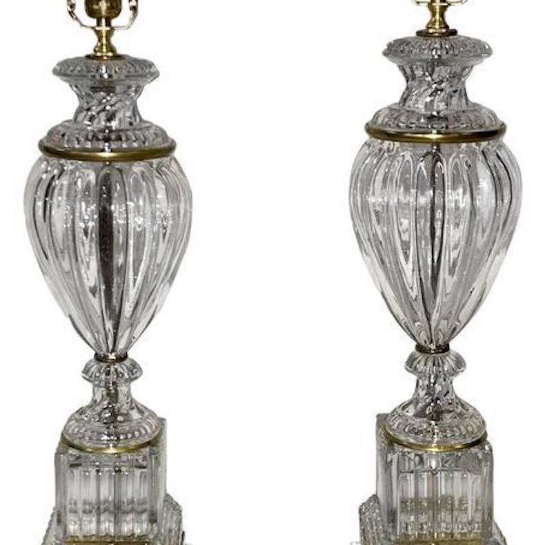 French Set of Clear Molded Glass Table Lamps For Sale