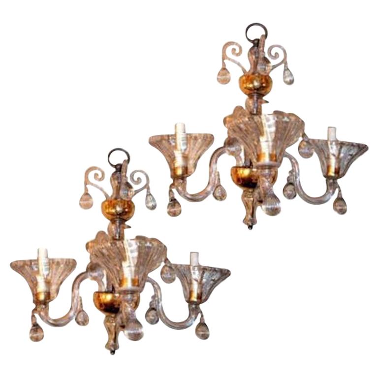 Set of Clear Murano Glass Sconces For Sale