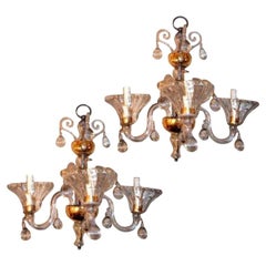 Antique Set of Clear Murano Glass Sconces