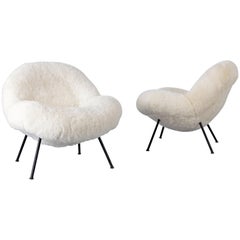 Set of Club Chairs by Fritz Neth from the 1960s Upholstered with Sheep Skin