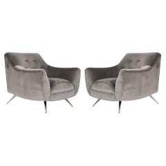 Set of Club Chairs by Henry Glass in Grey Alpaca Velvet
