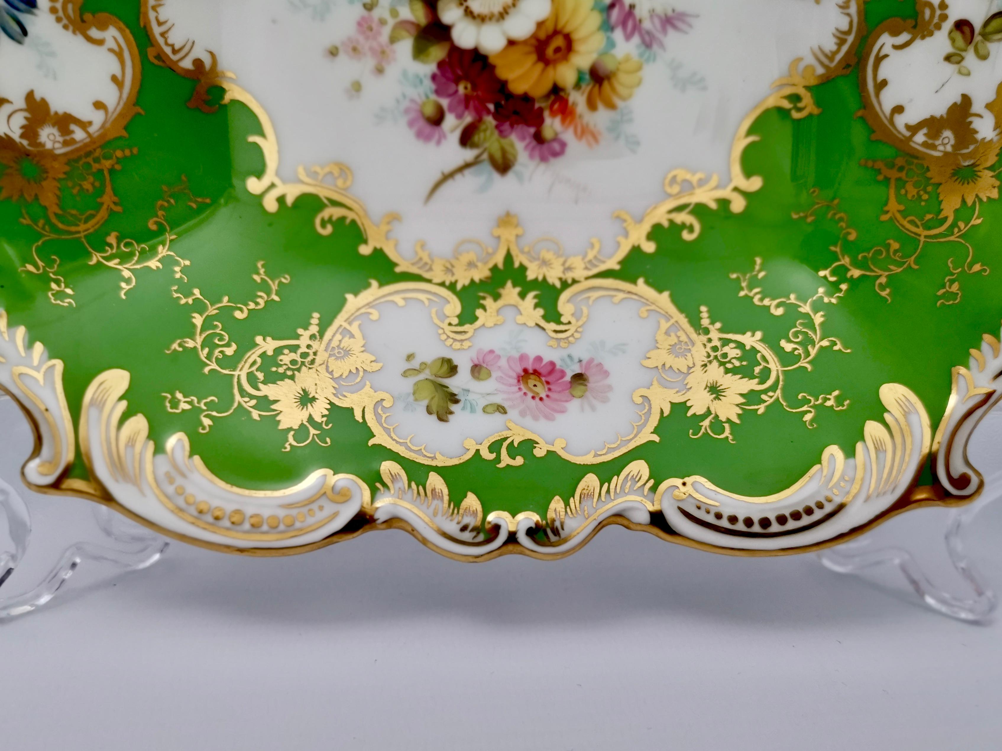 Set of Coalport Plates, Apple Green with Flowers by F. Howard, 1900-1920 2