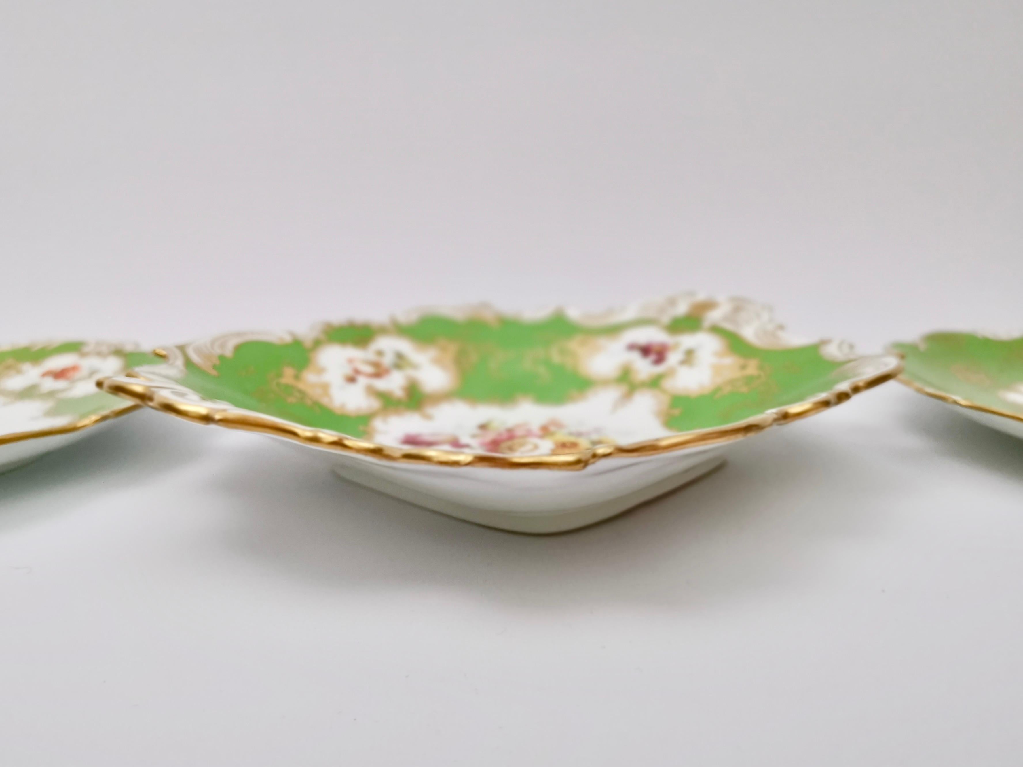 Set of Coalport Plates, Apple Green with Flowers by F. Howard, 1900-1920 5