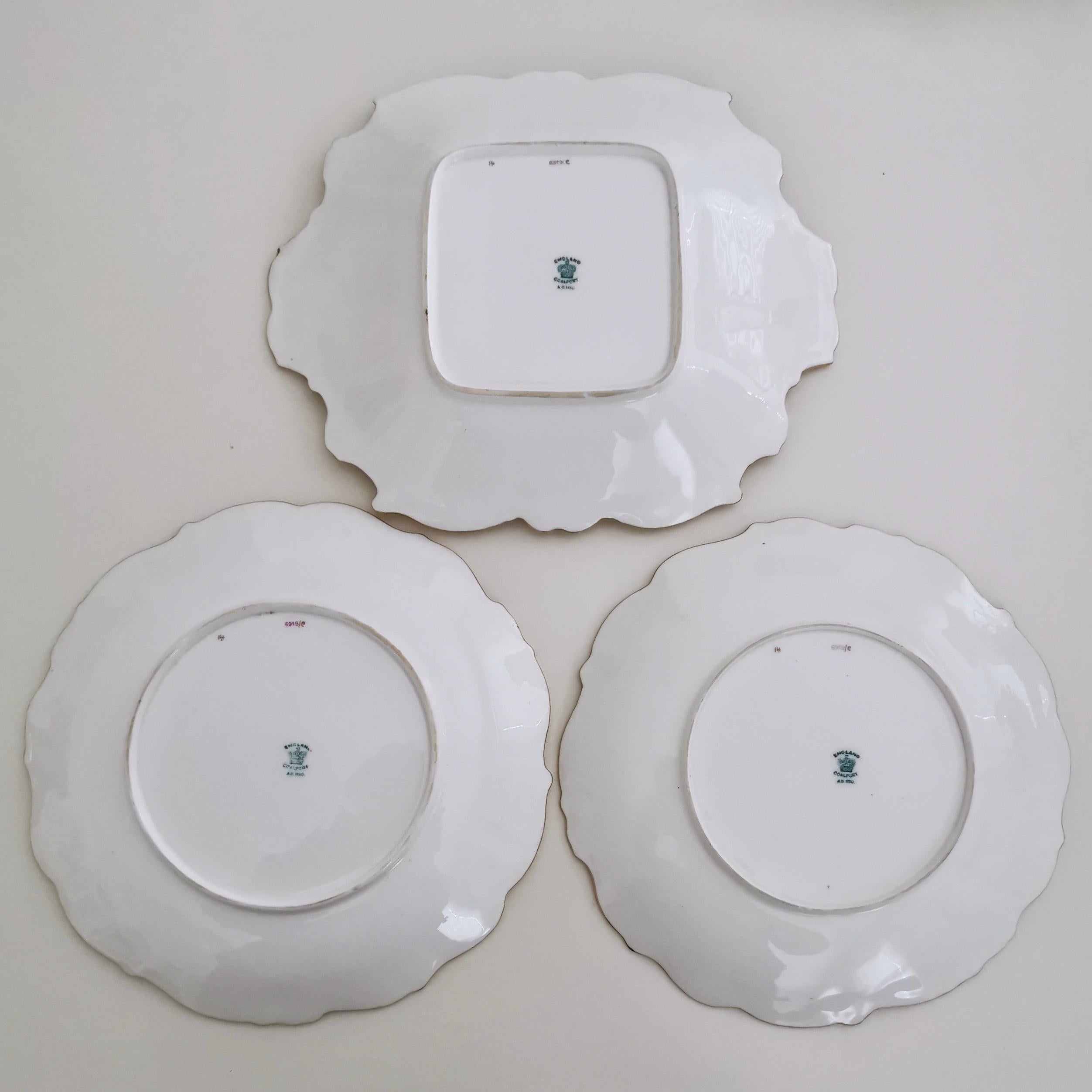 Set of Coalport Plates, Apple Green with Flowers by F. Howard, 1900-1920 6