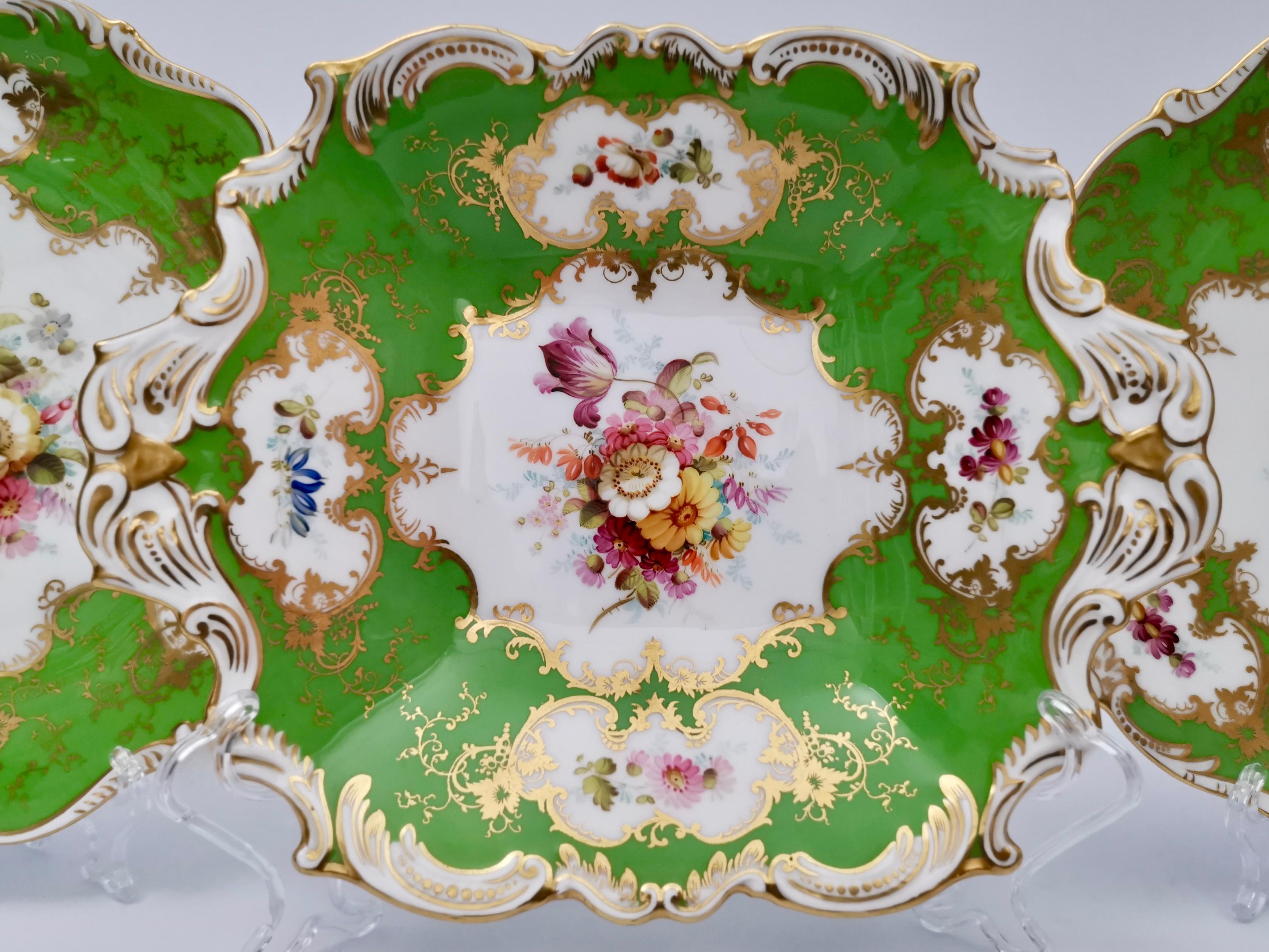 Edwardian Set of Coalport Plates, Apple Green with Flowers by F. Howard, 1900-1920