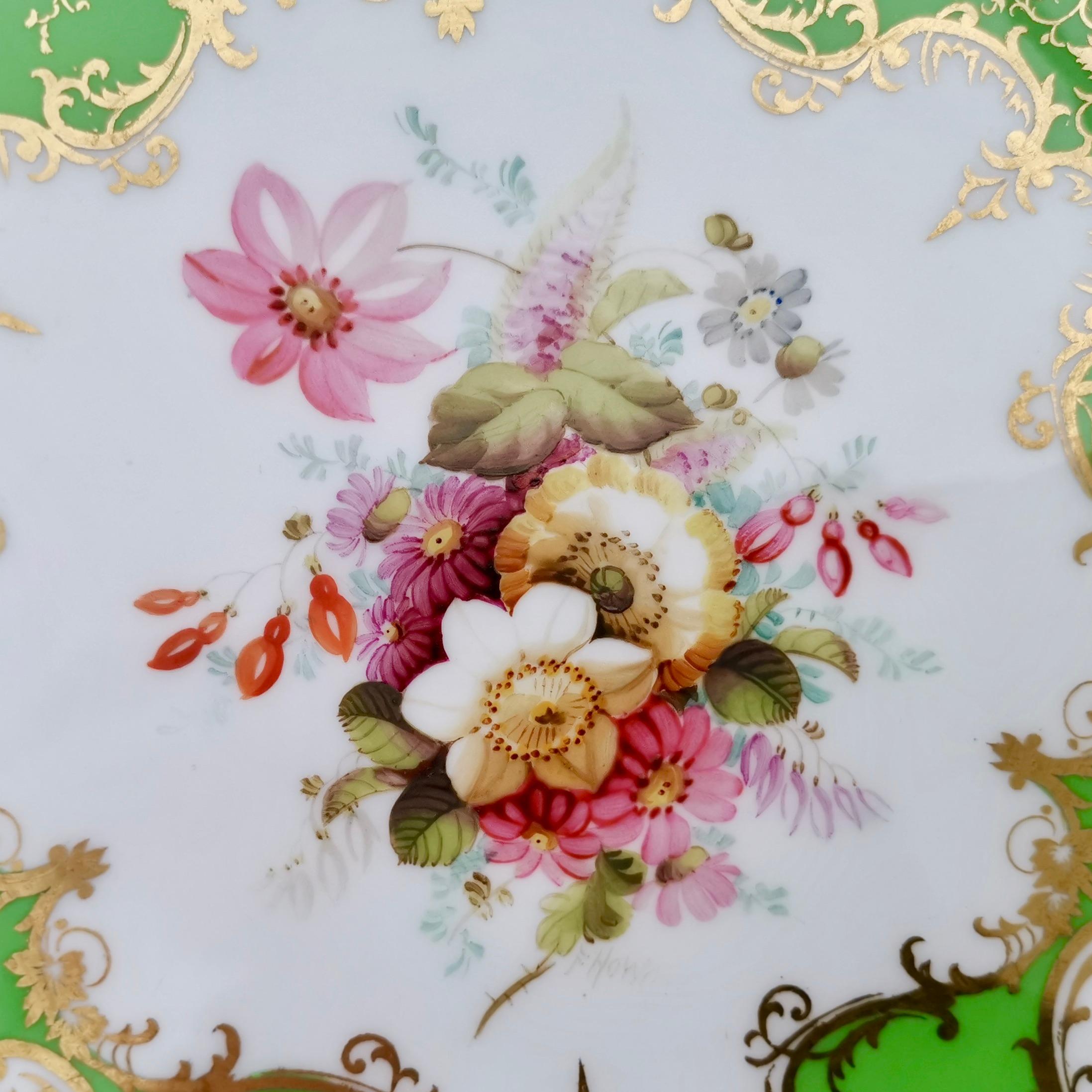 Hand-Painted Set of Coalport Plates, Apple Green with Flowers by F. Howard, 1900-1920