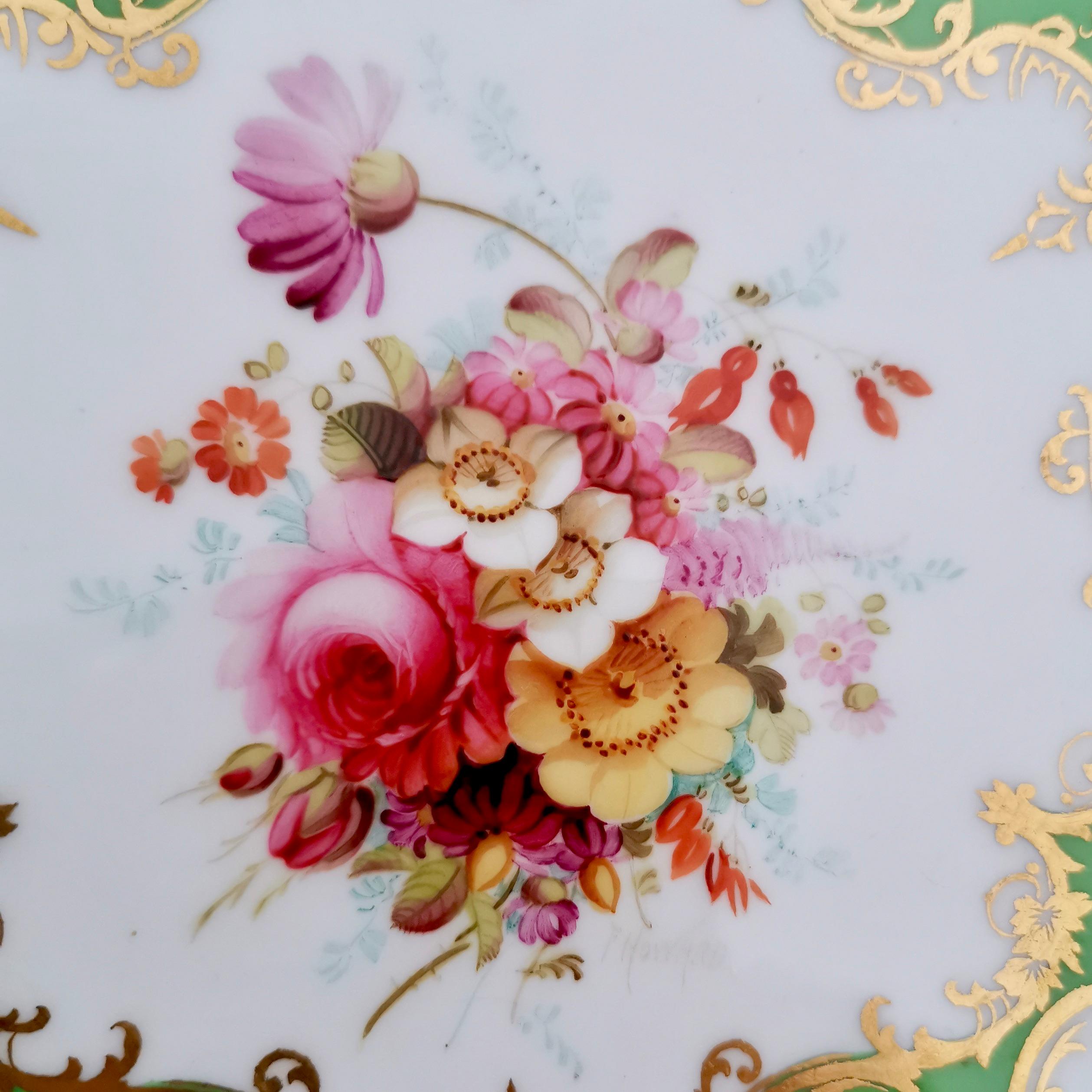 Set of Coalport Plates, Apple Green with Flowers by F. Howard, 1900-1920 In Good Condition In London, GB