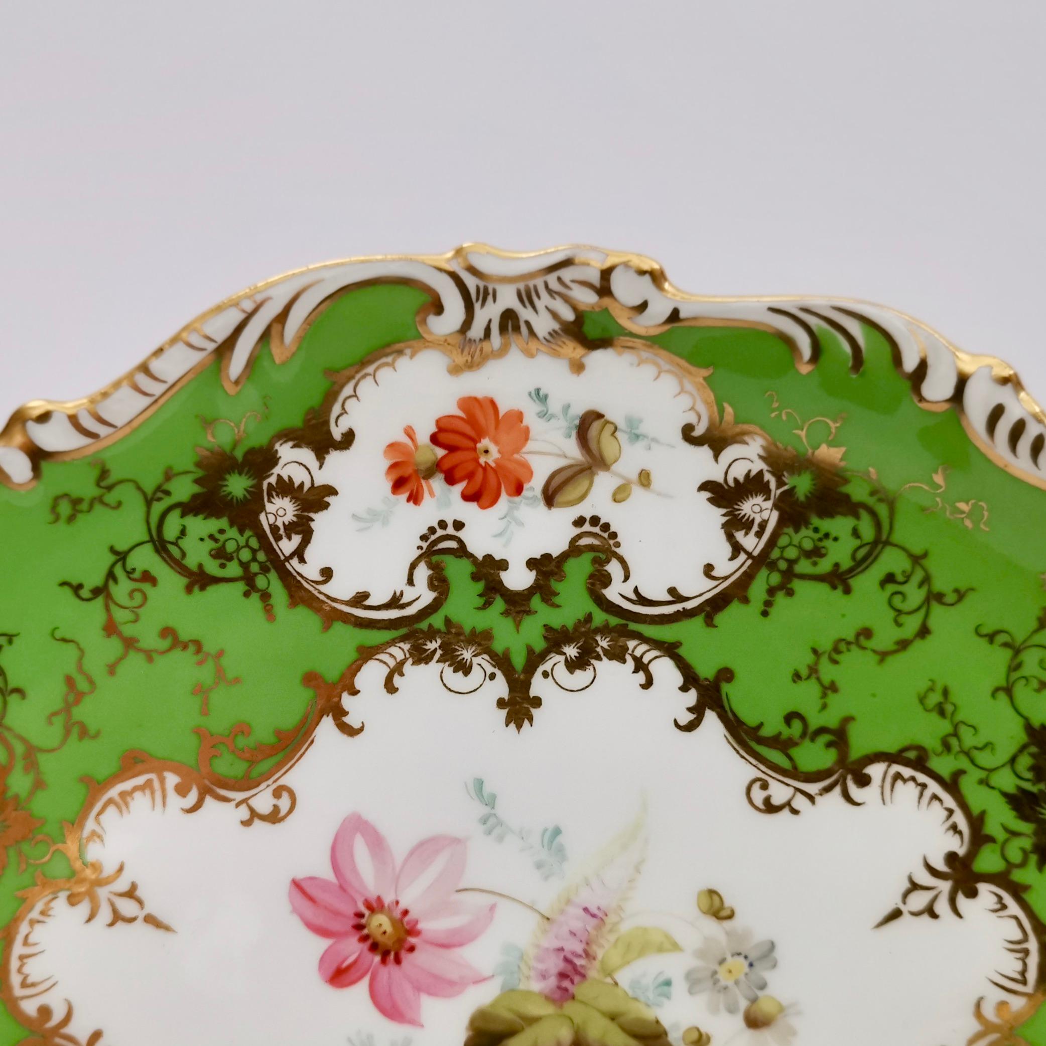 Porcelain Set of Coalport Plates, Apple Green with Flowers by F. Howard, 1900-1920
