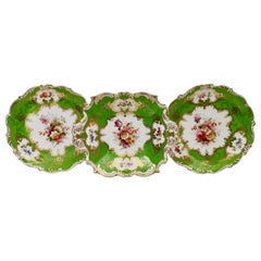 Set of Coalport Plates, Apple Green with Flowers by F. Howard, 1900-1920