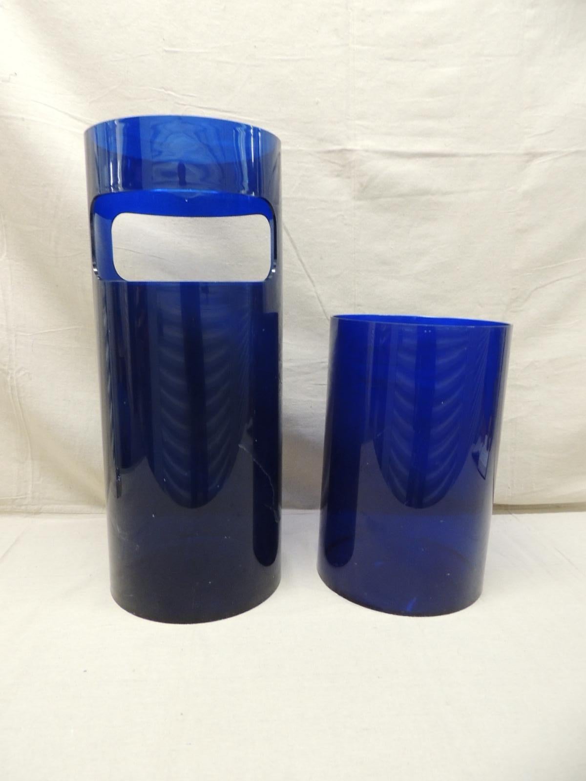 Set of cobalt blue Kartell round acrylic umbrella stand and wastebasket
Wastebasket size: 12