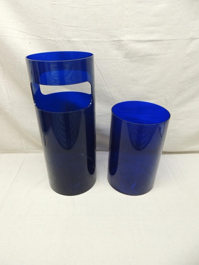 Set of Cobalt Blue Kartell Acrylic Umbrella Stand and Wastebasket at