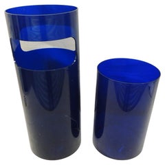 Set of Cobalt Blue Kartell Acrylic Umbrella Stand and Wastebasket