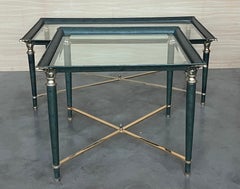Set of Coffee Tables, Green Iron with Bronze and Brass Details