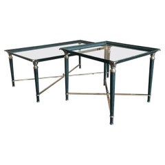 Set of Coffee Tables, Green Iron with Bronze and Brass Details