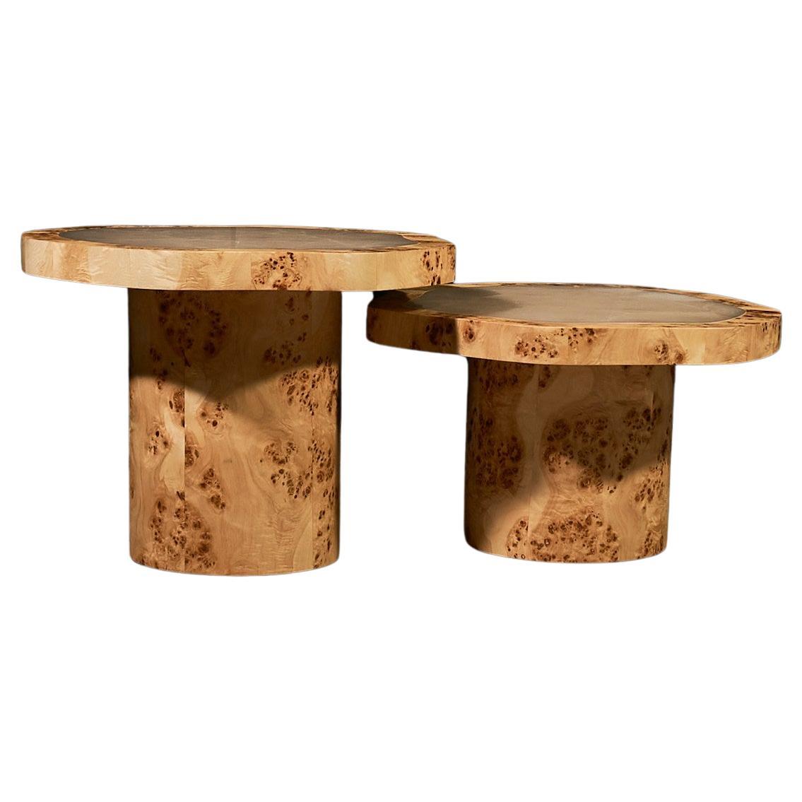 Ensemble de tables basses en placage de ronce de peuplier et onyx poli en vente