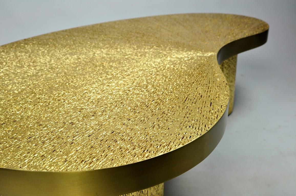 Set of Coffee Tables in Rock Crystal and Gold Fiber Marquetry by Ginger Brown For Sale 2