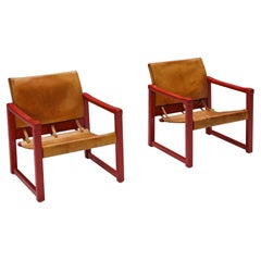Set of Cognac Leather Karin Mobring Safari Chair Model Diana by Ikea in Sweden