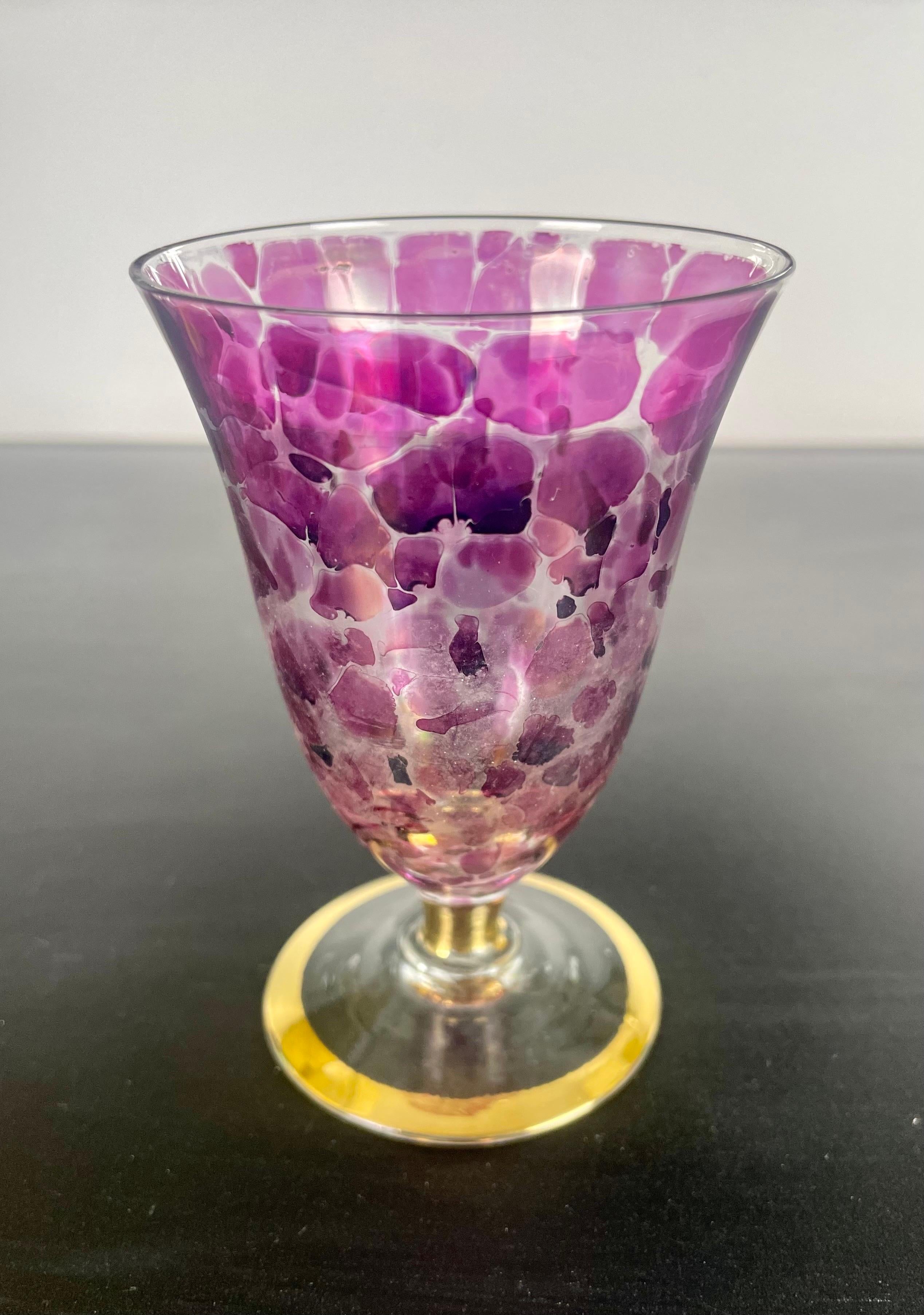 set of colored stemmed glasses speckled blown glass - 1930´s Art Deco - France For Sale 3