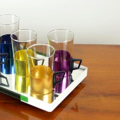 Set Of Colorful Drinking Glasses With A Tray, Czechoslovakia 1960s