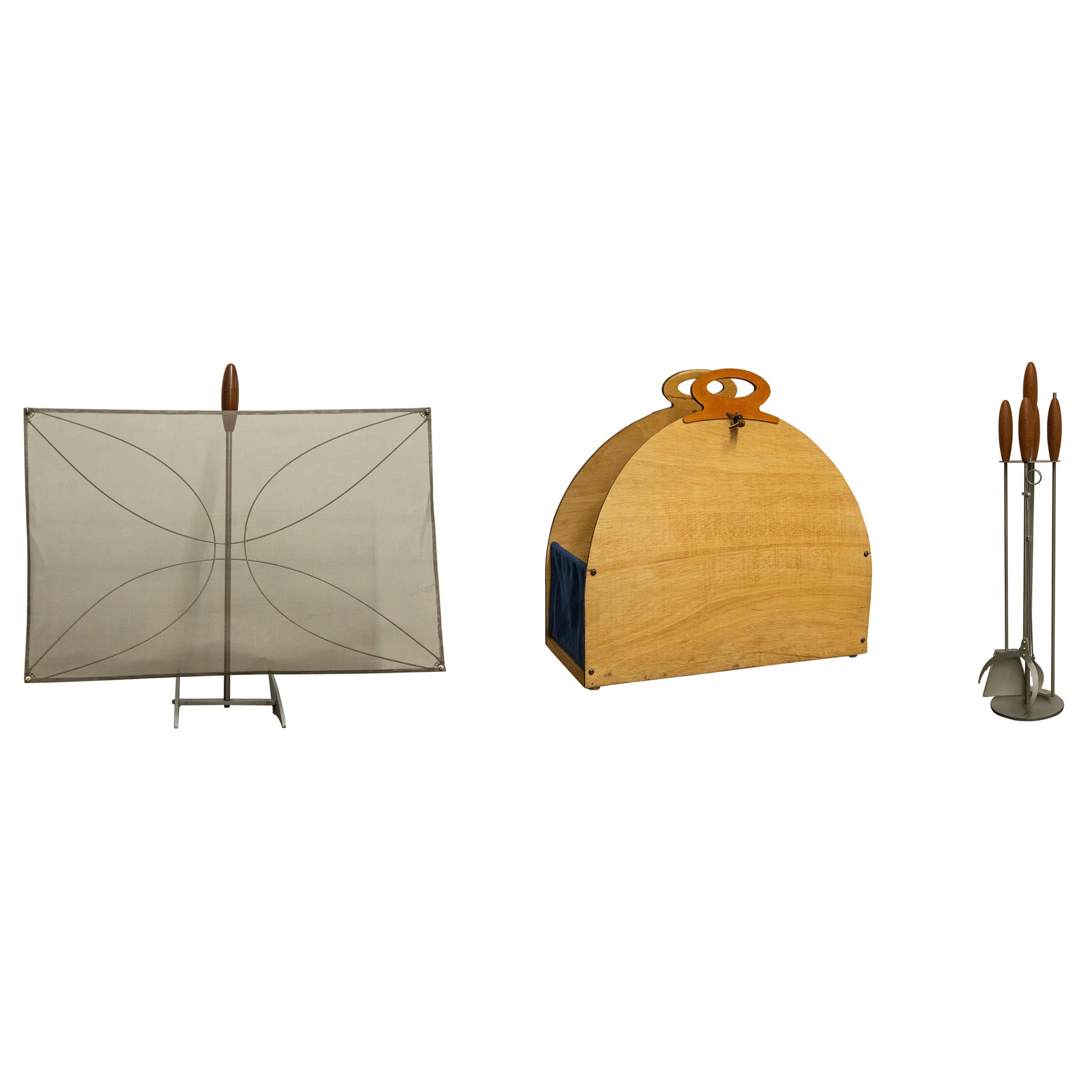 Modern Set of Italian Design Fireplace Accessories For Sale