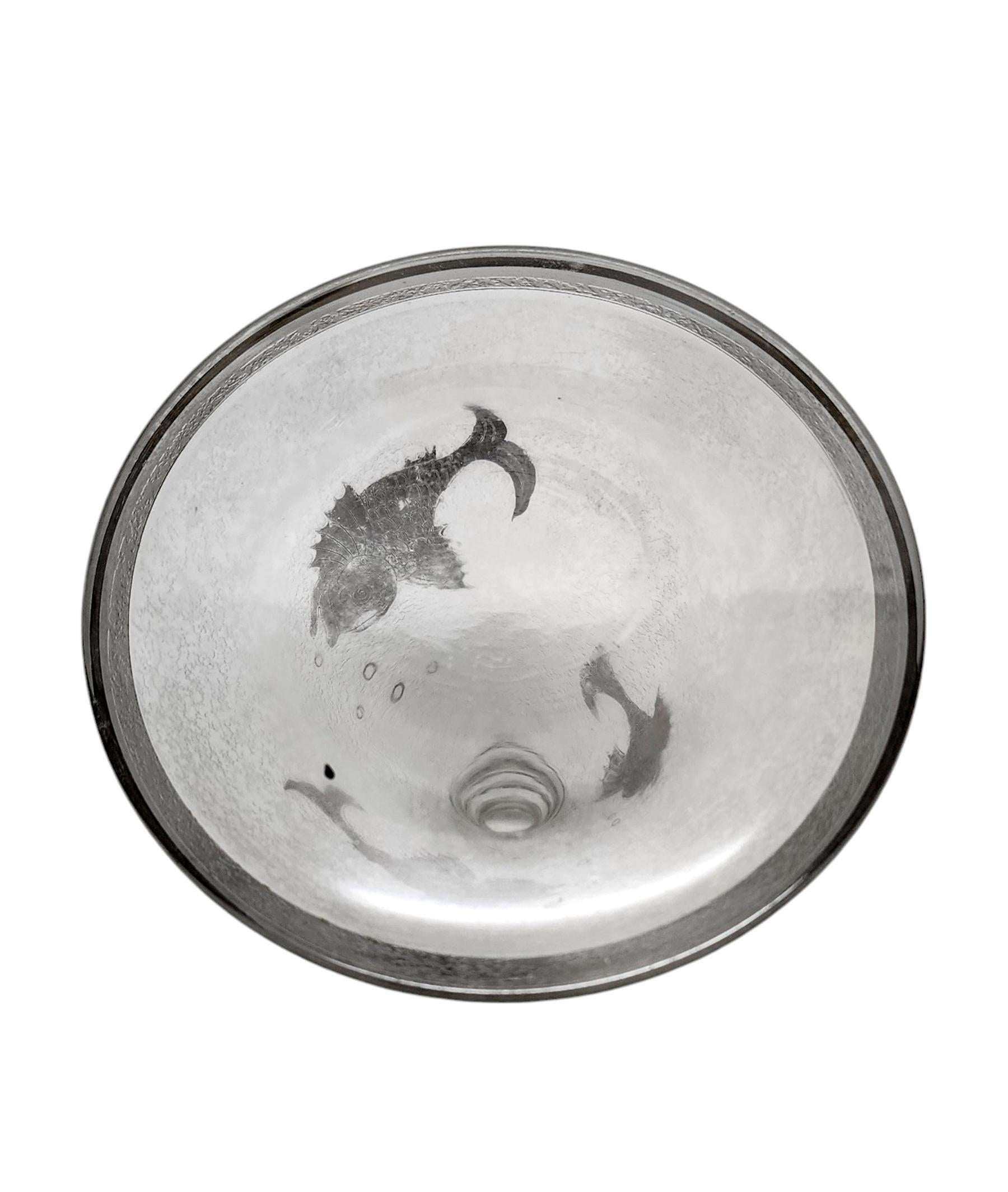 Set of Conical Crystal Decanter and Glasses/Cups with Etched Koi Fish, France For Sale 2