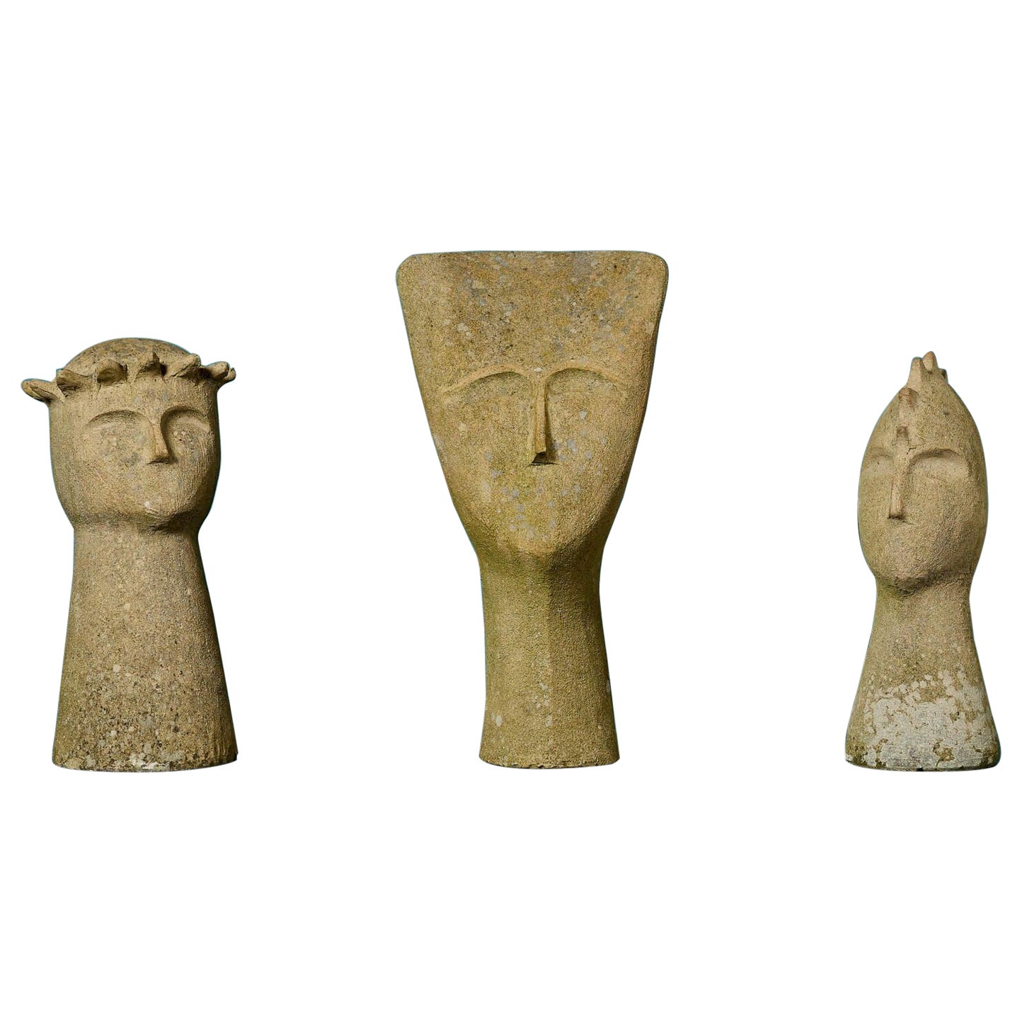 Set of Contemporary Abstract Carved Stoneware Busts