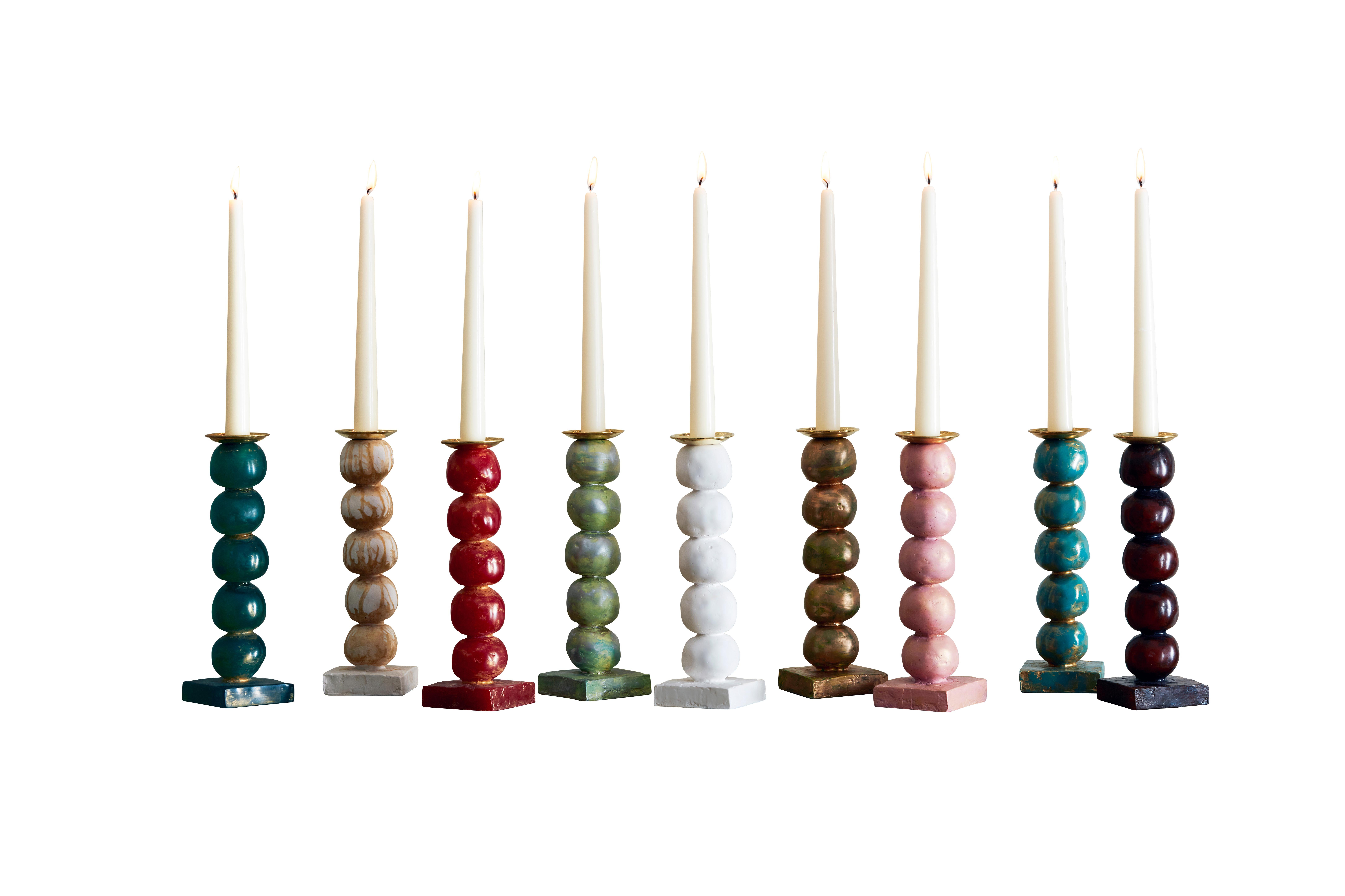 Set of Contemporary Dark Berry European Sculptural Candlesticks by Margit Wittig In New Condition For Sale In  London, GB