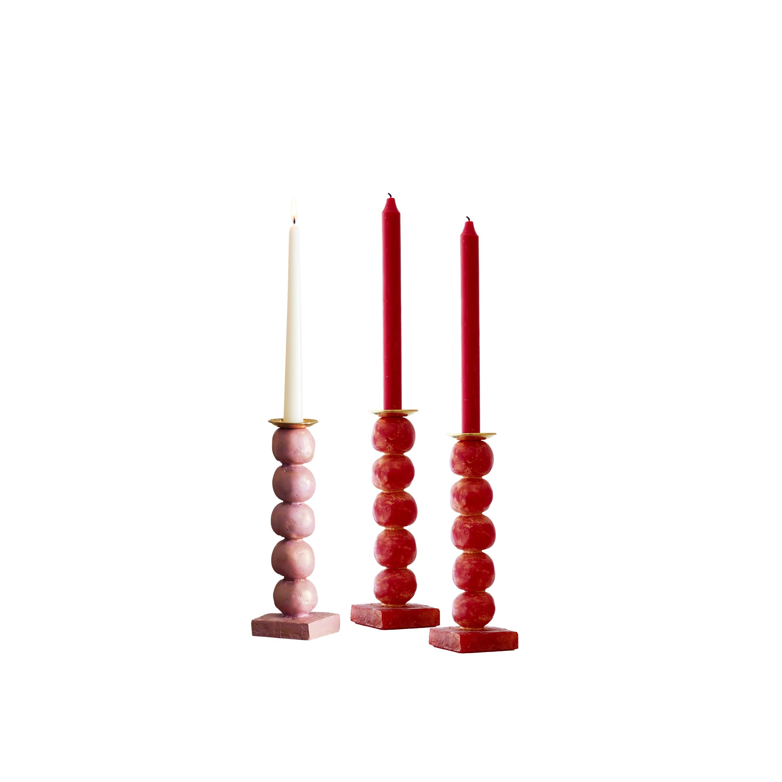 Set of Contemporary Dark Berry European Sculptural Candlesticks by Margit Wittig For Sale 1