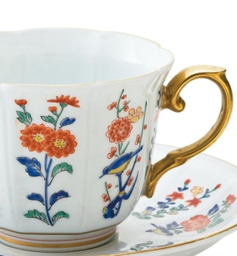 Meiji Set of Contemporary Gilded Blue Red Porcelain Cup and Saucer For Sale